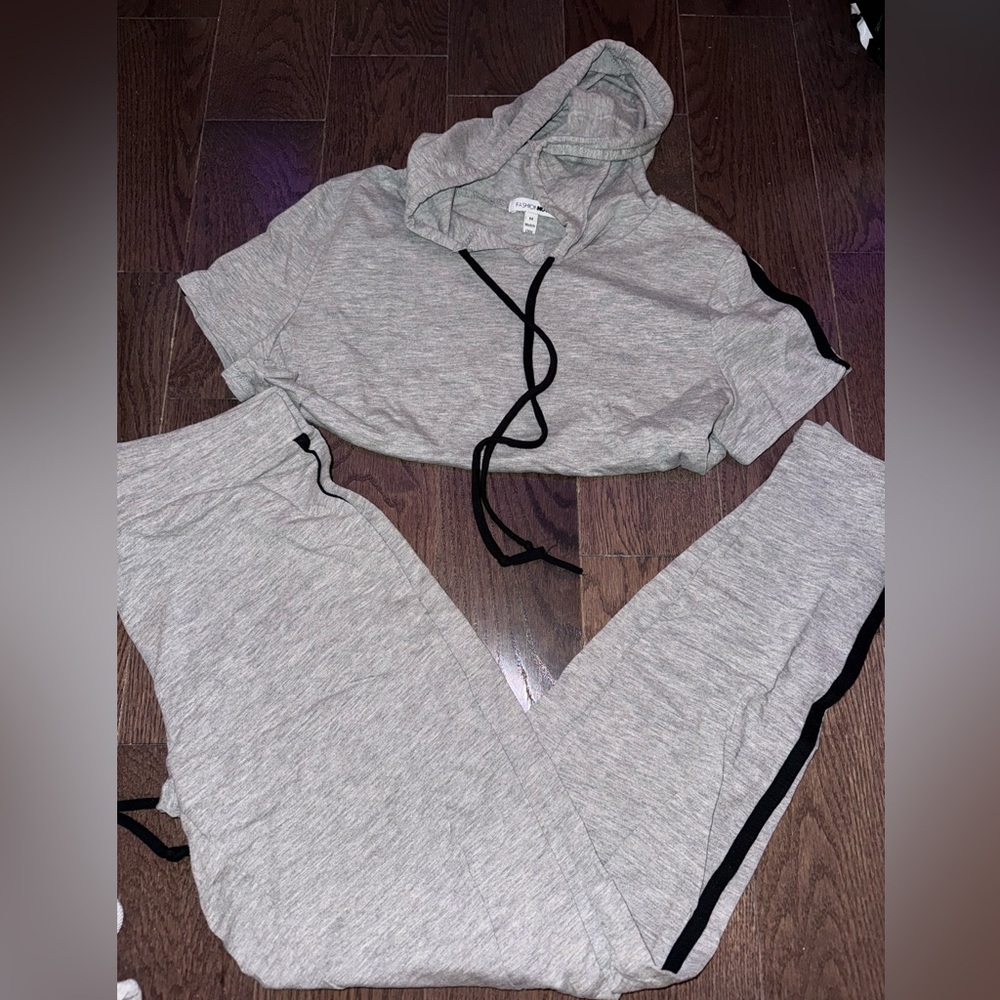 Fashion Nova Gray Lounge Set with Black Accents